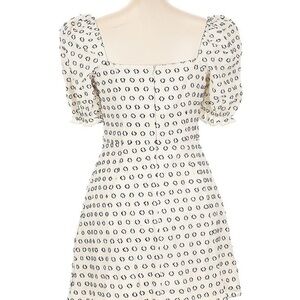 FORE Cream and Black Patterned Linen Blend Puff Sleeve Mini Dress